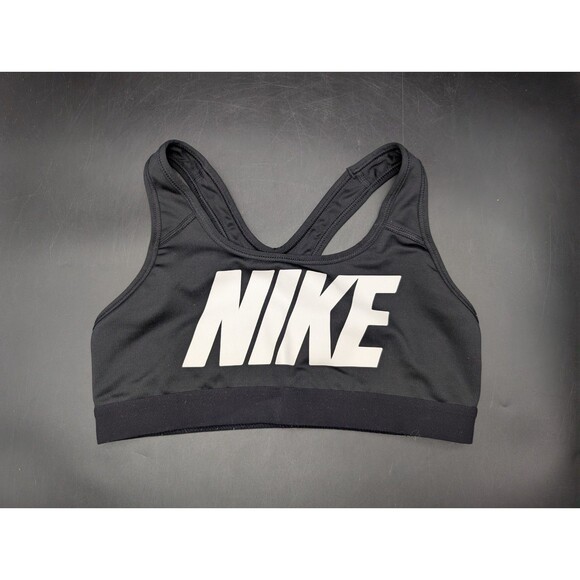 Nike Womens Black Sports Bra Size Small Bold Logo Design Racerback Style - Picture 1 of 5